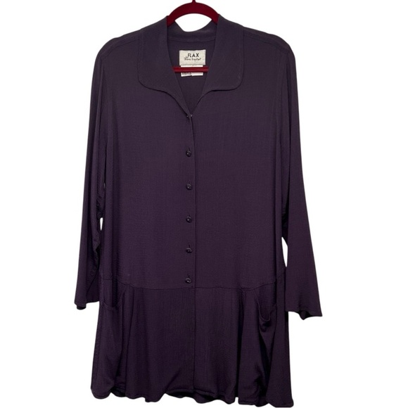 Flax Purple Crepe Button Front Tunic Top Pockets Lagenlook Artisan Blouse Small - Picture 7 of 13